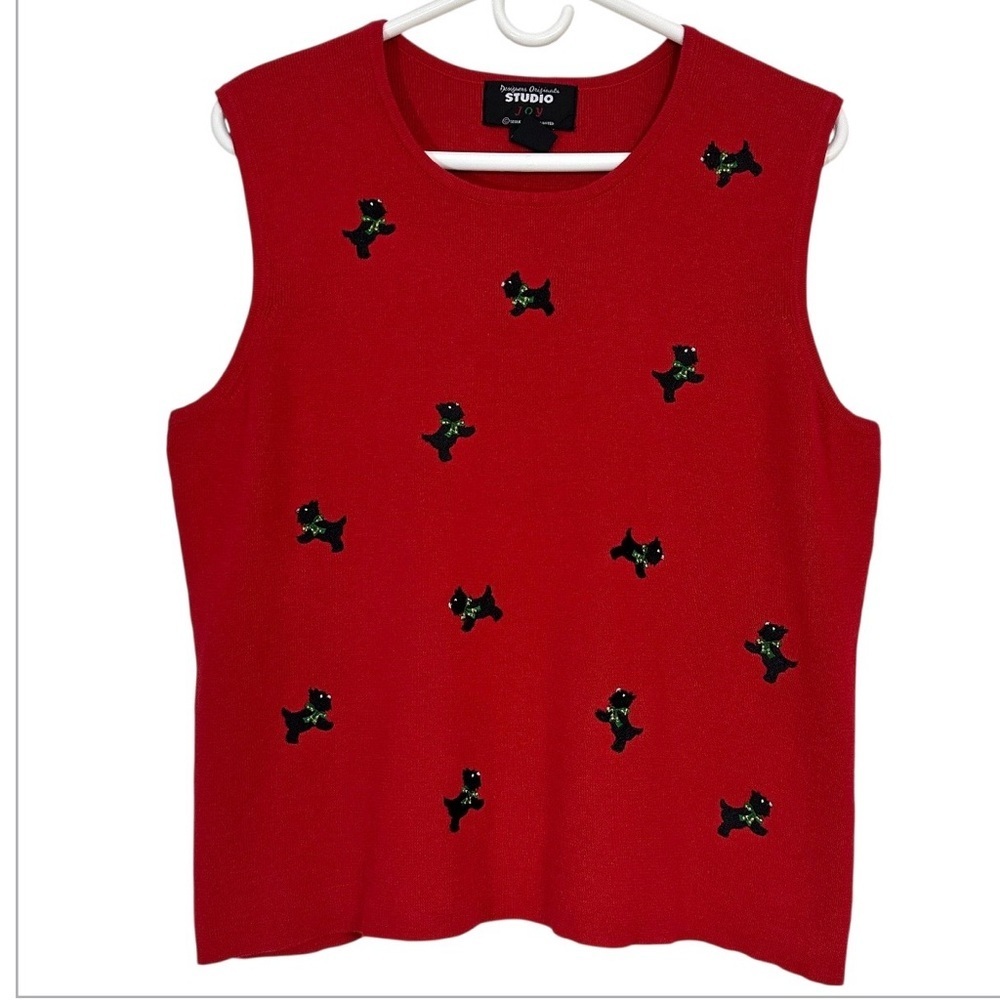 Designers Originals Studio Joy Christmas Scottie Dog Sleeveless Sweater Vest